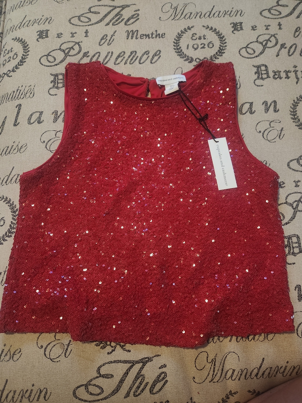 cupcakes & cashmere Red Sequin Sleeveless Crop Top